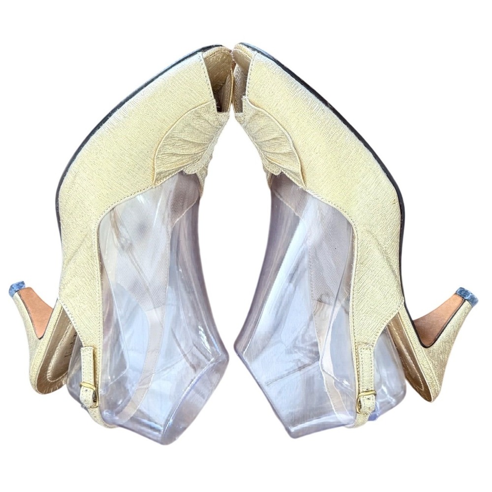Vintage Hush Puppies Gold Slingback Peep Toe Heels Women's Shoes 8.5 M - Picture 5 of 9